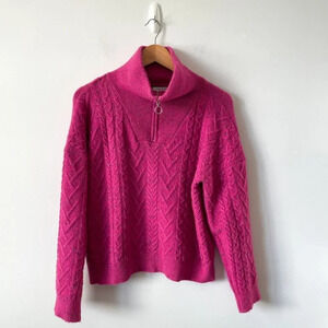 Neon & Nylon Pullover 1/4 Zip Cable Knit Sweater Confetti Pink Size Small